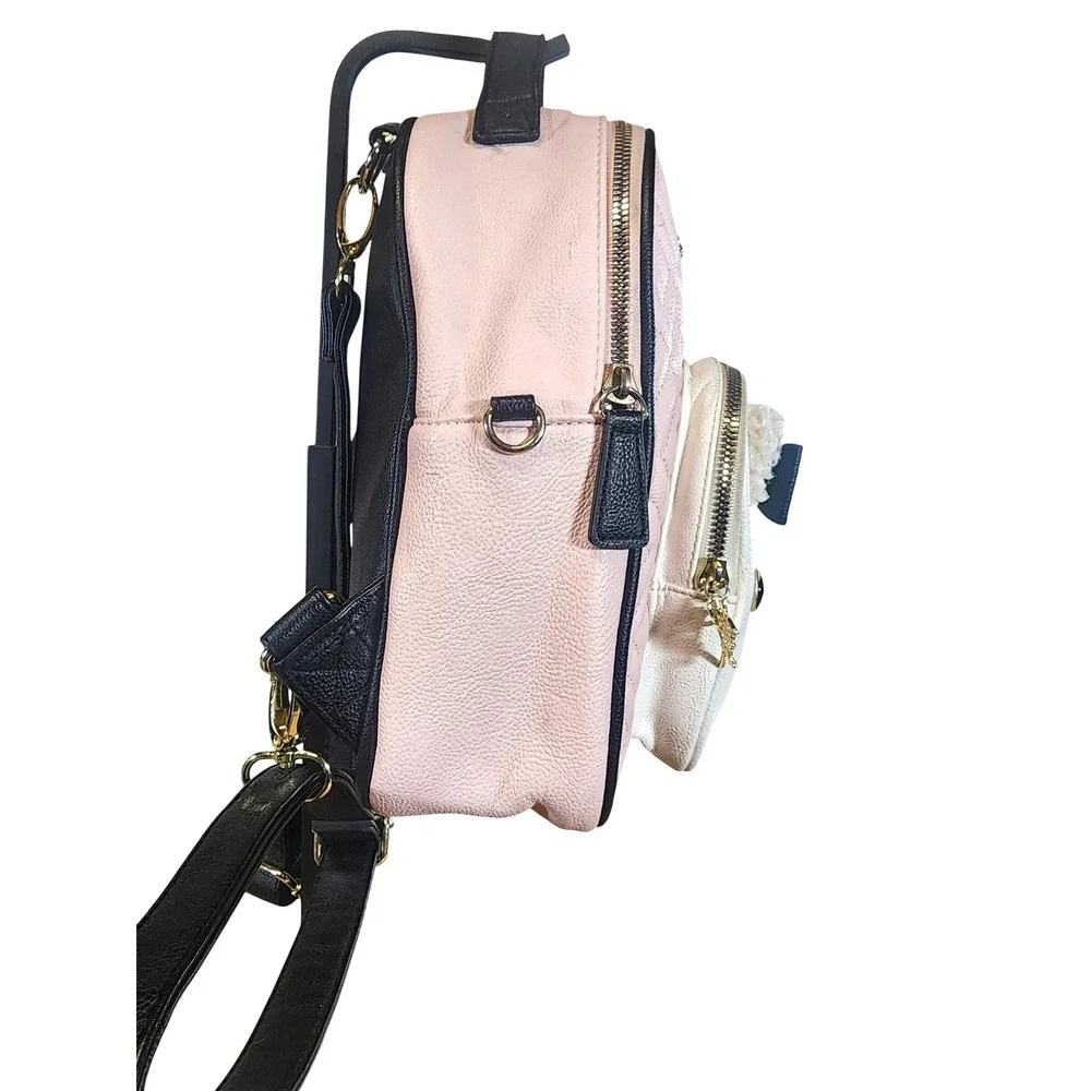Betsey Johnson Pink Bear Face Quilted Mini Backpack Gold Hardware Rare‎